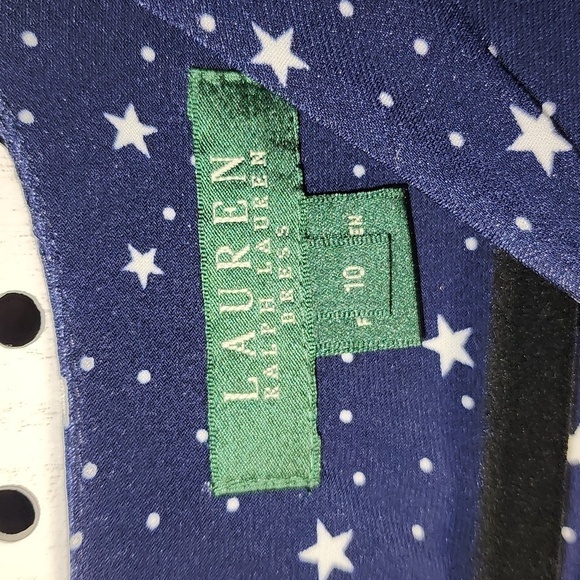 Lauren Ralph Lauren Size 10 Midi Swing Dress Navy Blue Stars Pattern Sleeveless - Picture 5 of 8